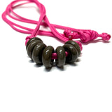 Coral on Graphite Paracord and Glass Adjustable Necklace