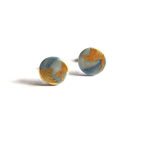 Glass and Gold Midi Stud Earrings, Marble Effect