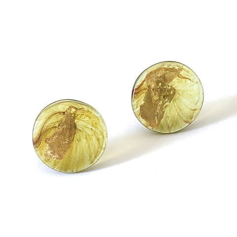 Gold Aventurine Handmade Glass Button Stud Earrings