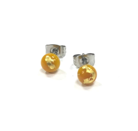 Ochre and Gold Handmade Glass Stud Earrings