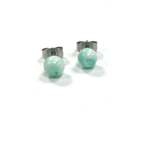 Mint Swirl Handmade Glass Stud Earrings