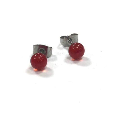 Red Handmade Glass Stud Earrings