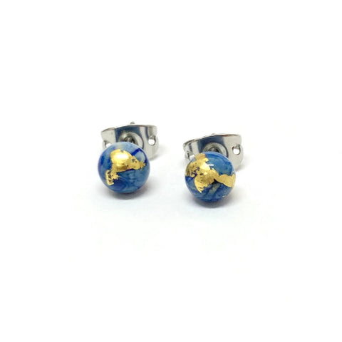 Delft Mini Marble Studs, Glass and Gold