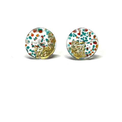 Limited Edition Glass and Gold Midi Stud Earrings, Holly and Ivy