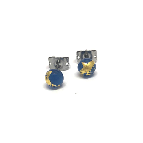 Slate Blue and Gold Handmade Glass Stud Earrings