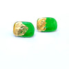 Freeform Panel Stud Earrings, Recycled Green Whisky Bottle and  Gold