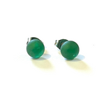 Green Frosted Whisky Bottle Studs, Recycled Bottle Glass and Surgical Steel