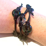 Recycled Whisky Bottle Bead on Waxed Cotton Bracelet, Green