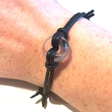 Recycled Whisky Bottle Bead on Waxed Cotton Bracelet, Clear