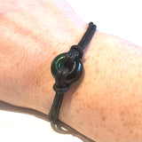 Recycled Whisky Bottle Bead on Waxed Cotton Bracelet, Green