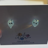 Ghostie Studs, Handmade Glass and Surgical Steel