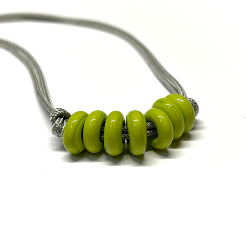 Lime on Silver Paracord and Glass Adjustable Necklace