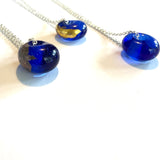 Recycled Whisky Bottle Glass Pendant, Blue Glass and Gold on Sterling Silver Chain