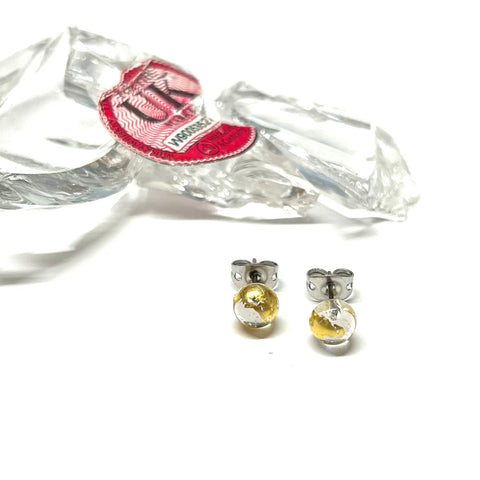 Clear and Gold Whisky Bottle Studs, Recycled Glass and Surgical Steel