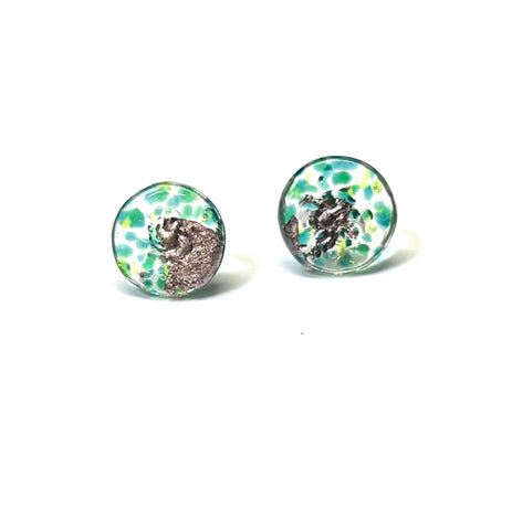 Glass and Palladium Midi Mottled Stud Earrings, Seagrass