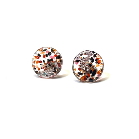 Glass and Palladium Midi Mottled Stud Earrings, Bramble