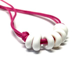 White on Fuchsia Paracord and Glass Adjustable Necklace