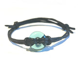 Recycled Whisky Bottle Bead on Waxed Cotton Bracelet, Opal