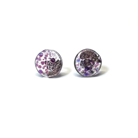 Glass and Palladium Midi Mottled Stud Earrings, Tanzanite