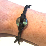 Recycled Whisky Bottle Bead on Waxed Cotton Bracelet, Opal