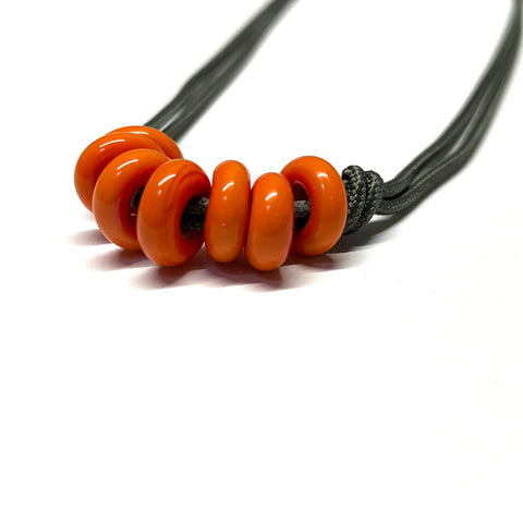 Coral on Graphite Paracord and Glass Adjustable Necklace