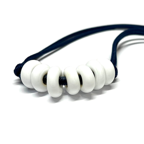White on Navy Paracord and Glass Adjustable Necklace