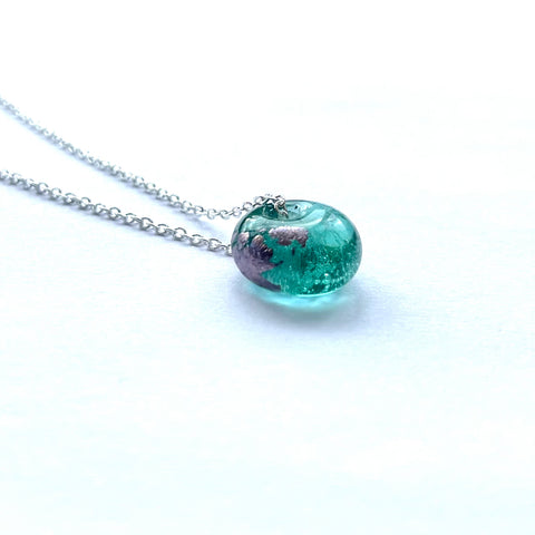 Recycled Whisky Bottle Pendant on Sterling Silver Chain, Opal Glass and Palladium