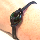 Recycled Whisky Bottle Bead on Waxed Cotton Bracelet, Green