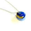 Recycled Whisky Bottle Glass Pendant, Blue Glass and Gold on Sterling Silver Chain