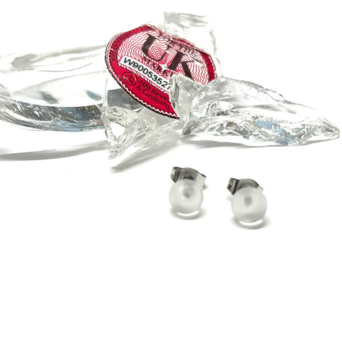 Clear Frosted Whisky Bottle Studs, Recycled Glass and Surgical Steel