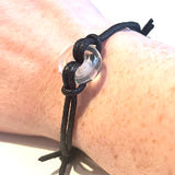 Recycled Whisky Bottle Bead on Waxed Cotton Bracelet, Clear