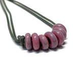 Raspberry on Graphite Paracord and Glass Adjustable Necklace