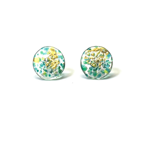 Glass and Gold Midi Mottled Stud Earrings, Seagrass