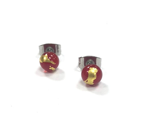 Red and Gold Handmade Glass Stud Earrings