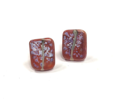 Snowy Coral Glass and Enamel Handmade Stud Earrings