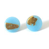 Gold Ice Blue Handmade Glass Button Stud Earrings