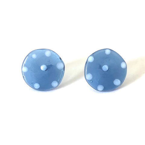 Dotty Slate Blue Handmade Glass Button Stud Earrings