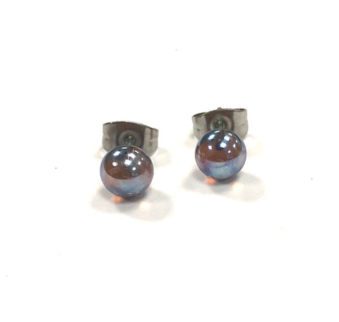 Silver Pink Handmade Glass Stud Earrings