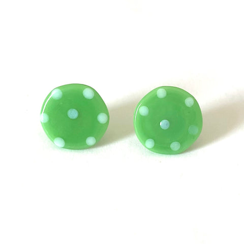 Dotty Apple Handmade Glass Button Stud Earrings