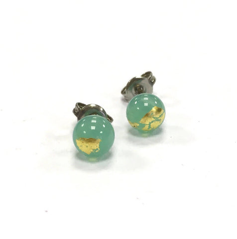 Jade and Gold Handmade Glass Stud Earrings