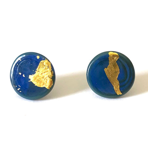 Gold Atlantis Handmade Glass Button Stud Earrings
