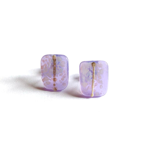 Snowy Crocus Glass and Enamel Handmade Stud Earrings