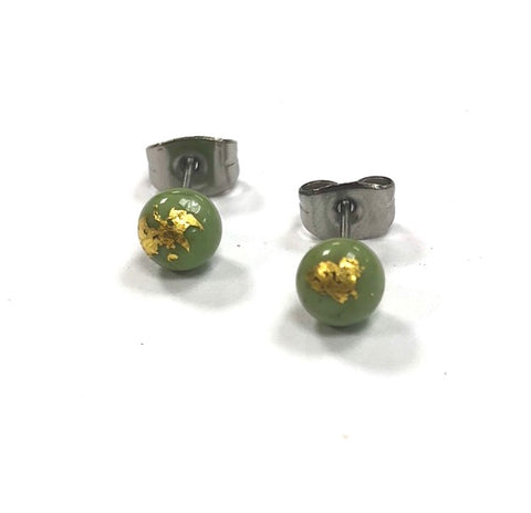 Mint and Gold Handmade Glass Stud Earrings