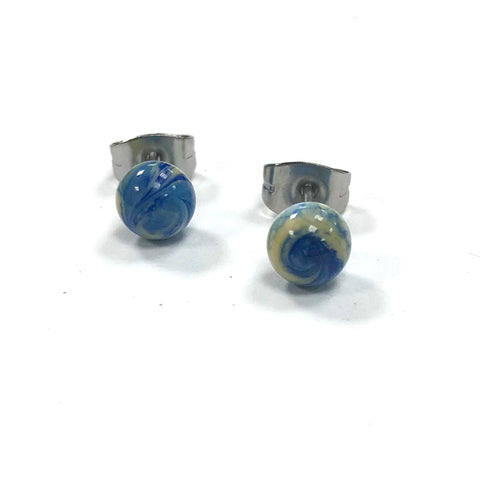 Lapis Swirl Handmade Glass Stud Earrings