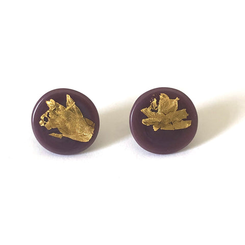 Gold Blackcurrant Handmade Glass Button Stud Earrings