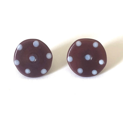 Dotty Blackcurrant Handmade Glass Button Stud Earrings