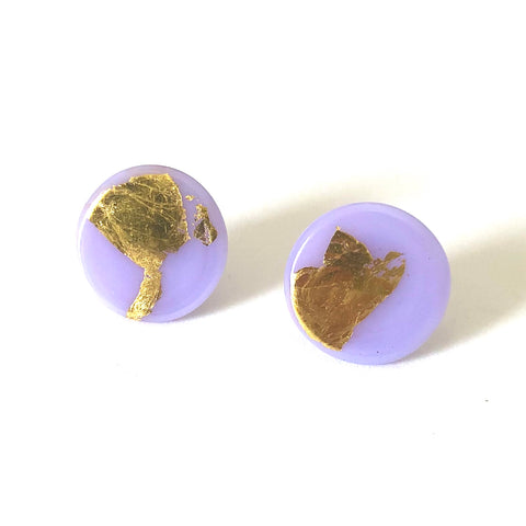 Gold Lilac Handmade Glass Button Stud Earrings