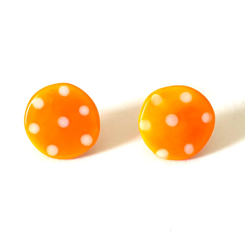 Dotty Orange Handmade Glass Button Stud Earrings
