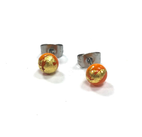 Orange and Gold Handmade Glass Stud Earrings