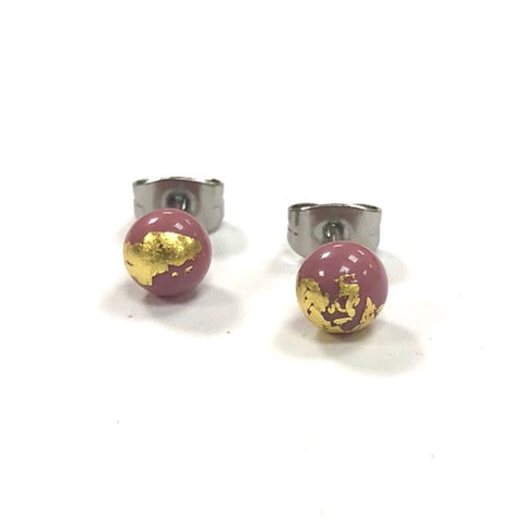 Pink and Gold Handmade Glass Stud Earrings